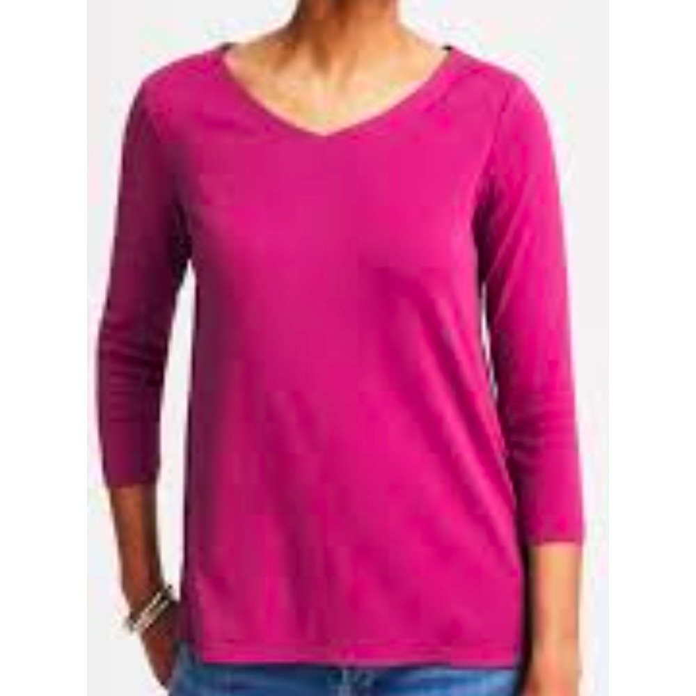 J. Jill Pima Cotton 3/4 Sleeve V-Neck Tee Berry Pink Small